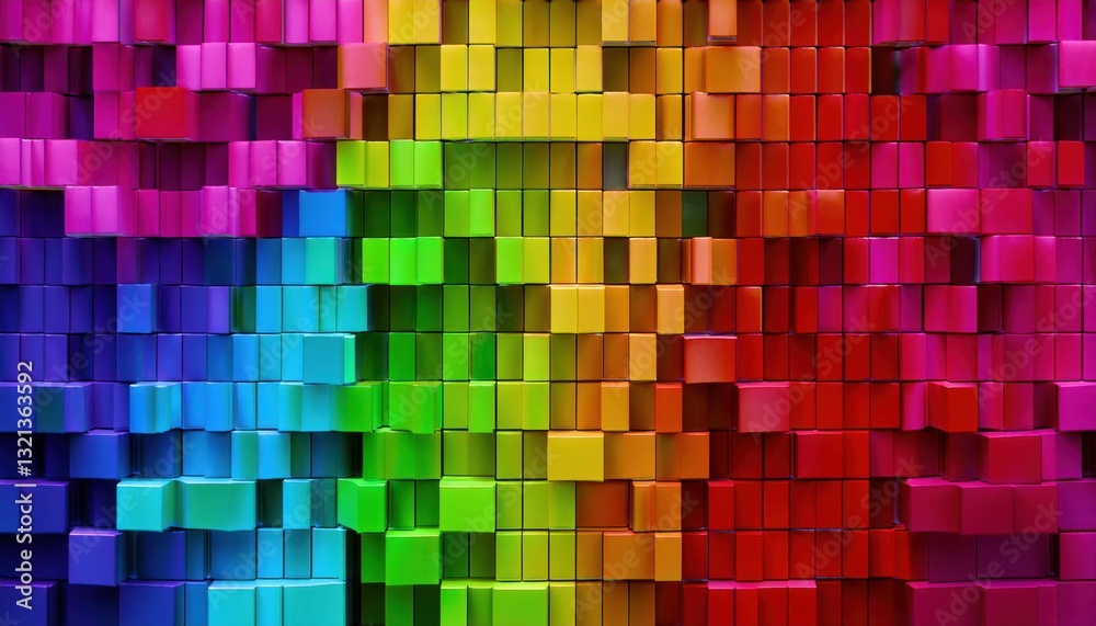 Poster vibrant 3d cube pattern with rainbow gradient, abstract geometric texture for digital art, backgroun