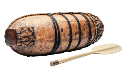 Dragon Boat Festival drum and paddle used in race, PNG file isolated on white