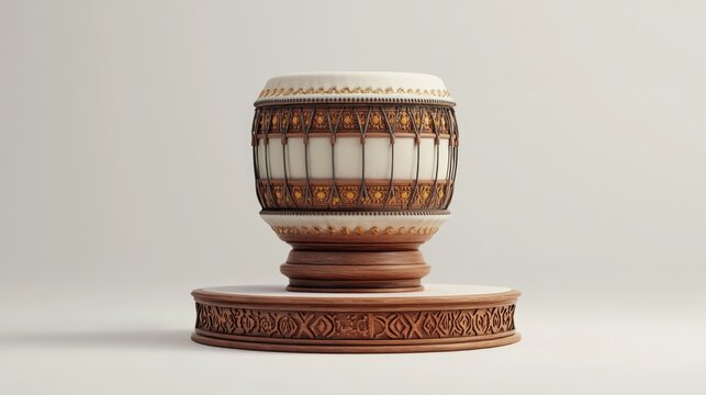 Ornate traditional drum on pedestal