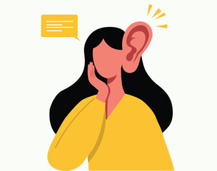 women Hearing, listening, curiosity, gossip, deafness,  illustration
