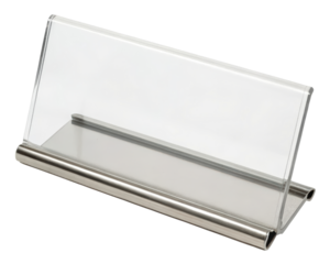 Clear acrylic desk nameplate on a transparent background