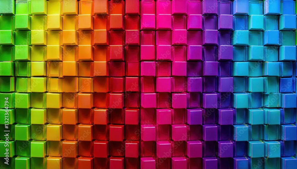 Poster vibrant 3d cube pattern with rainbow gradient, abstract geometric texture for digital art, background, and modern design

