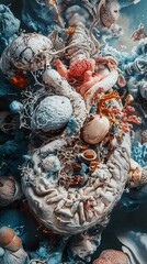 Naklejka premium Abstract Ocean Dreamscape: A Surreal Organic Digital Art