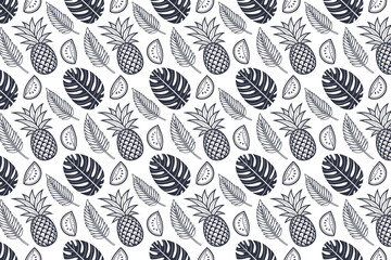 Summer tropical Seamless floral pattern with leaves and flowers for wallpaper and textile design