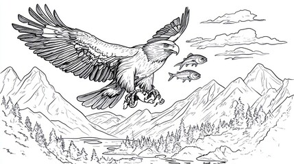 Fototapeta premium Eagle catching fish over mountain lake