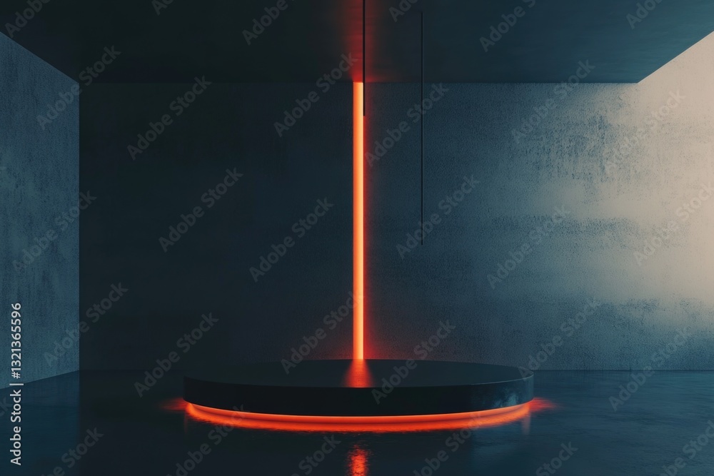 Aufkleber a single red light shines in a dark room, providing the only source of light