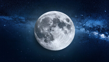 Obraz premium Beautiful glowing big fullmoon on a dark night sky full of stars background