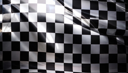 Black and white racing flag with chessboard black and white pattern used as a finish and start flag used for competition sports