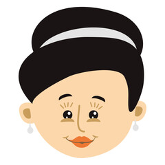 Lady Portrait: This image is a cartoon-style portrait of a woman with a refined aesthetic, featuring her distinct facial structure. The woman's gentle features, including smiling expression.