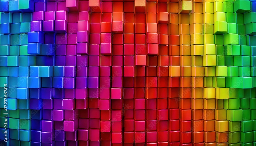 Poster vibrant 3d cube pattern with rainbow gradient, abstract geometric texture for digital art, background, and modern design

