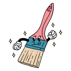 Enthusiastic Brush Stroke: A cartoon-style paint brush, with a cheerful demeanor, ready for creativity and vibrant expression.