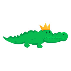 Obraz premium Majestic Alligator King: A regal alligator, crowned with a golden emblem, strides with an air of authority and confidence. Witness the power and charisma of the alligator.