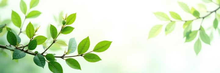 Fototapeta premium Leafy branches with delicate green leaves isolated on white background, forest, foliage, plants