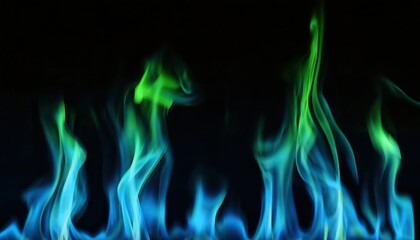 ethereal blue and green flames dancing against a dark background, creating a surreal and mystical fire effect for artistic and conceptual use