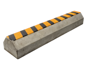 Concrete parking block with stripes on a transparent background