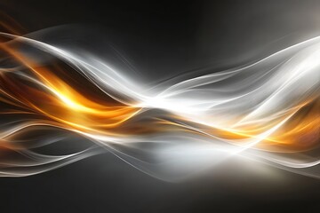 Fototapeta premium Abstract flowing light waves, orange and white on dark background.