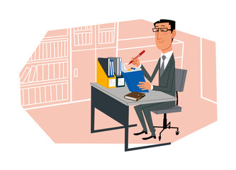 オフィスでアナログ作業をするビジネスマン