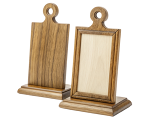 Pair of wooden menu holders on a transparent background