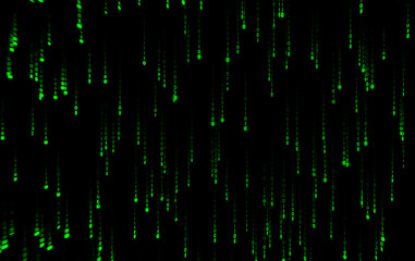 Glowing green binary code overlay on black background, digital data stream, futuristic matrix style, computer screen, cyber technology, programming concept, cyberpunk theme, hacker aesthetic