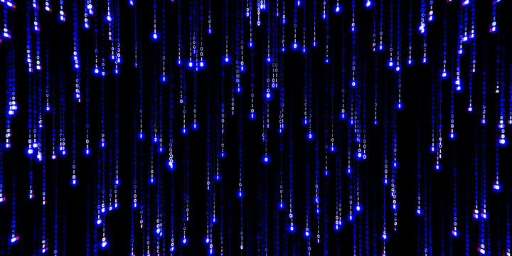 Blue binary code on black background, digital data stream, futuristic technology, abstract cyber pattern, computer matrix effect - Powered by Adobe