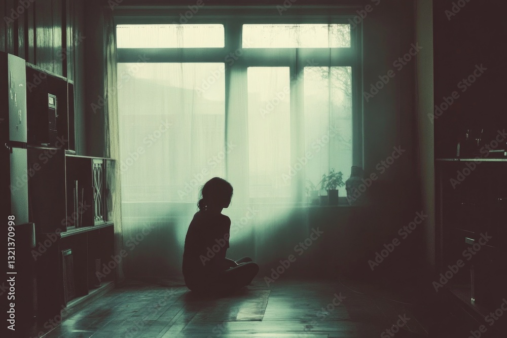 Poster A person sits on the floor in front of a window, possibly contemplating or reflecting