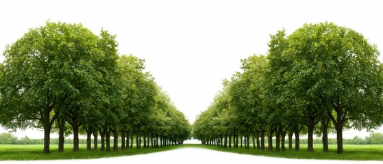 Obraz premium Majestic oak trees in summer foliage isolated landscape nature photography serene environment eye-level view
