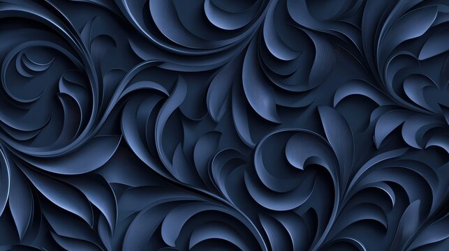 Seamless monochrome overlapping stylized floral vines in deep navy, refined Gatsby floral Art Deco luxury pattern, sophisticated high-end refinement