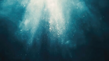 Ethereal underwater light beams illuminating particles in a serene aquatic environment, creating a tranquil atmosphere