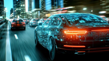 Obraz premium Transformative technology in urban driving analyzing impact on city life nighttime highway digital journey