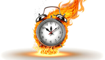 Burning Alarm Clock Symbolizing Urgency and Time Running Out. Ai Genrated