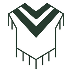 Poncho Illustration: A minimalist line drawing of a poncho, featuring a V-neck design and fringe detailing, perfect for showcasing a traditional garment's essence.