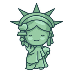 Statue of Liberty Cartoon : Delightful cartoon illustration of the Statue of Liberty, featuring a charming and cheerful presentation, and with the soft green color. 