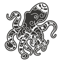 Intricate Octopus Illustration: A highly detailed illustration showcasing an octopus with elaborate, artistic patterns, perfect for adding a touch of artistic flair to any project. 