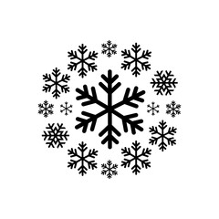 Circular design of black snowflakes on transparent background