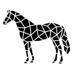 Obraz premium Geometric Horse Silhouette: An artistic silhouette of a horse, crafted with a mosaic of geometric shapes, creating a striking monochrome image suitable for design and illustration.