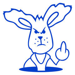 Rabbit Middle Finger Showing Naughty Cheeky Insult Design Lover Art Vector Illustration Card T-Shirt Poster Sticker Graphic Print Decorative Drawing Isolated Logo Decoration Symbol Creative Cool Style
