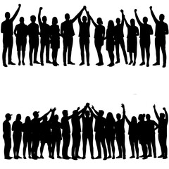 Silhouette of a Happy Group of People Celebrating Together