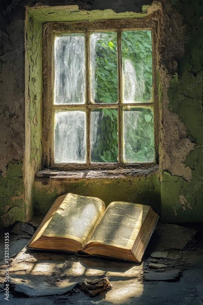 Poster An open book placed in front of a sunny window