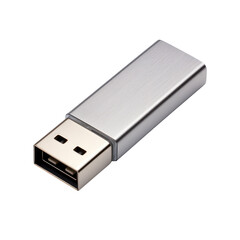 USB flash drive with a metallic casing on transparent background