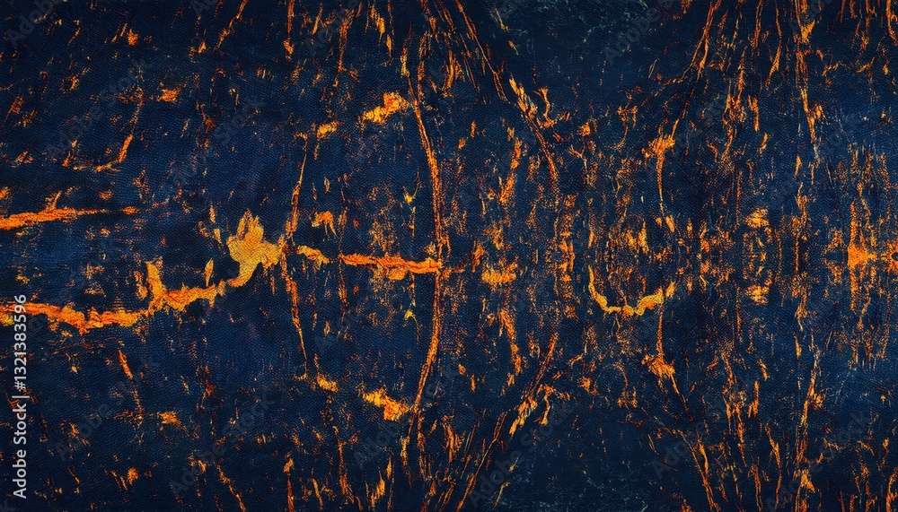 Poster vivid abstract textured background with deep blue and fiery orange crackled pattern, perfect for art