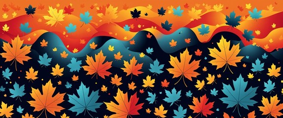 Naklejka premium maple leaf pattern on orange plain background digital abstract art work illustration design