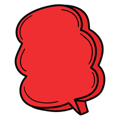Hand drawn cartoon empty red speech bubble on white background.