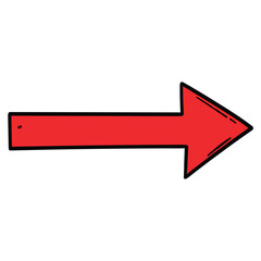 Hand drawn cartoon red arrow pointing right on white background.