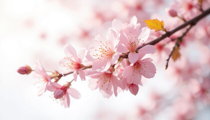 Obraz premium Pink Cherry Blossom in Spring Isolated On White Background.