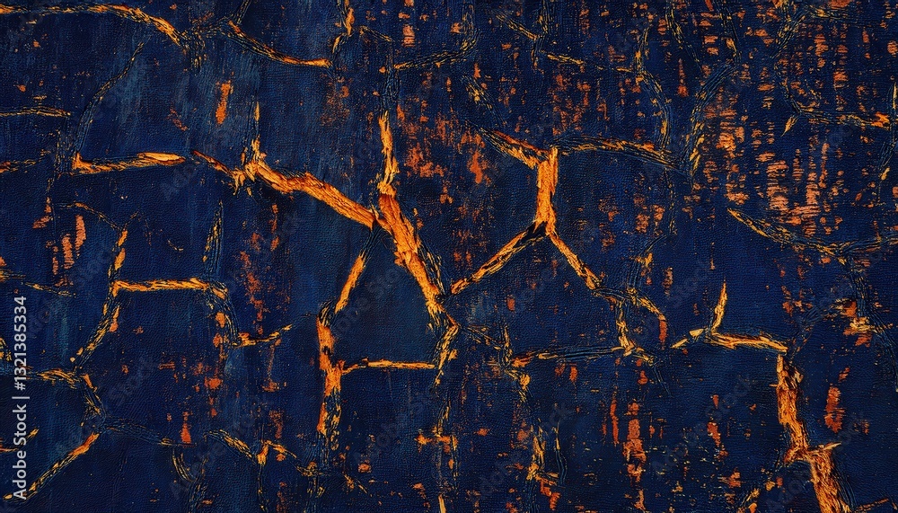 Poster vivid abstract textured background with deep blue and fiery orange crackled pattern, perfect for art