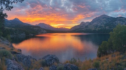 Stunning Sunset Reflections Over Serene Lake, Breathtaking Scenery