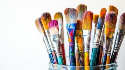 Colorful paintbrushes in a jar.