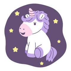 Cute unicorn. Cartoon flat style illustration