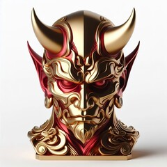 Naklejka premium 3d metallic gold red devil head Illustration on a white background