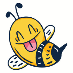 Fototapeta premium Whimsical Bee Cartoon: A cute, cartoon bee with a cheerful expression, sticks its tongue out, wings spread, and exudes playful energy.
